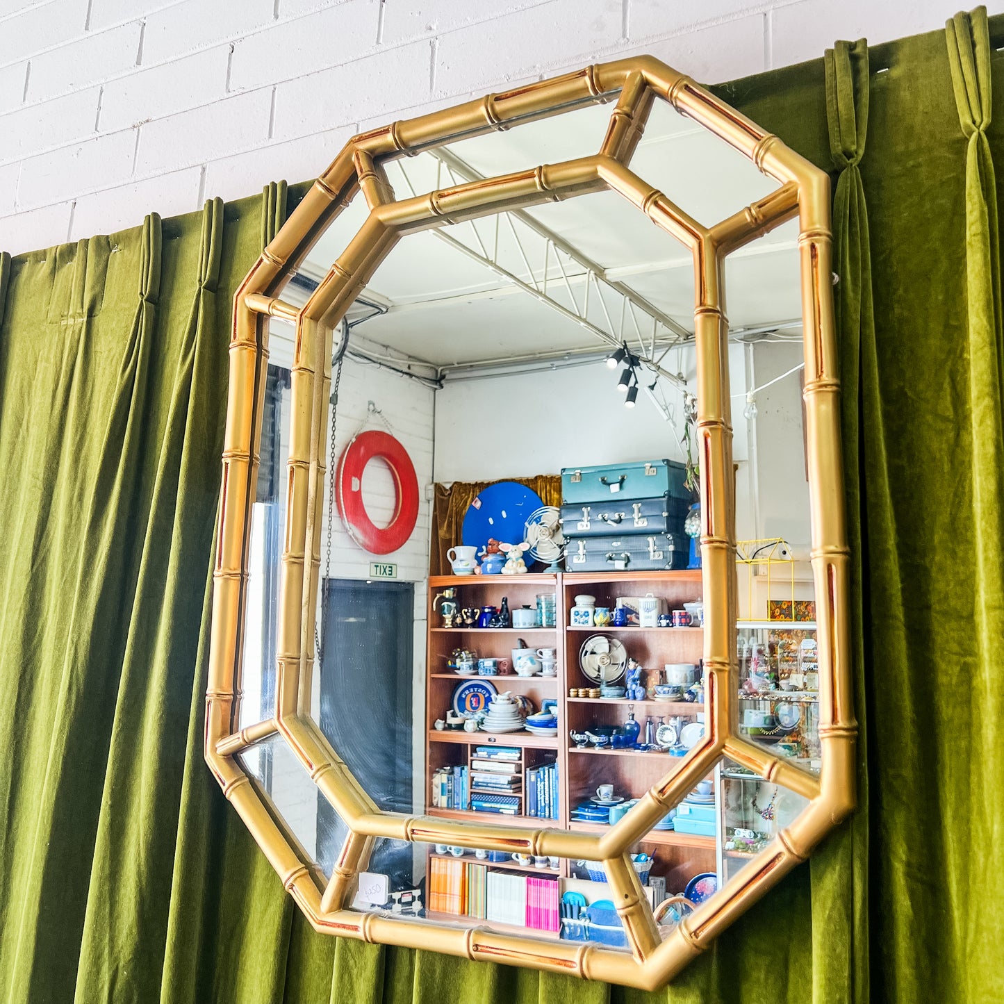 Octagonal Faux Bamboo Wall Mirror – Hollywood Regency Style