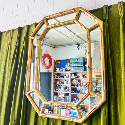 Octagonal Faux Bamboo Wall Mirror – Hollywood Regency Style