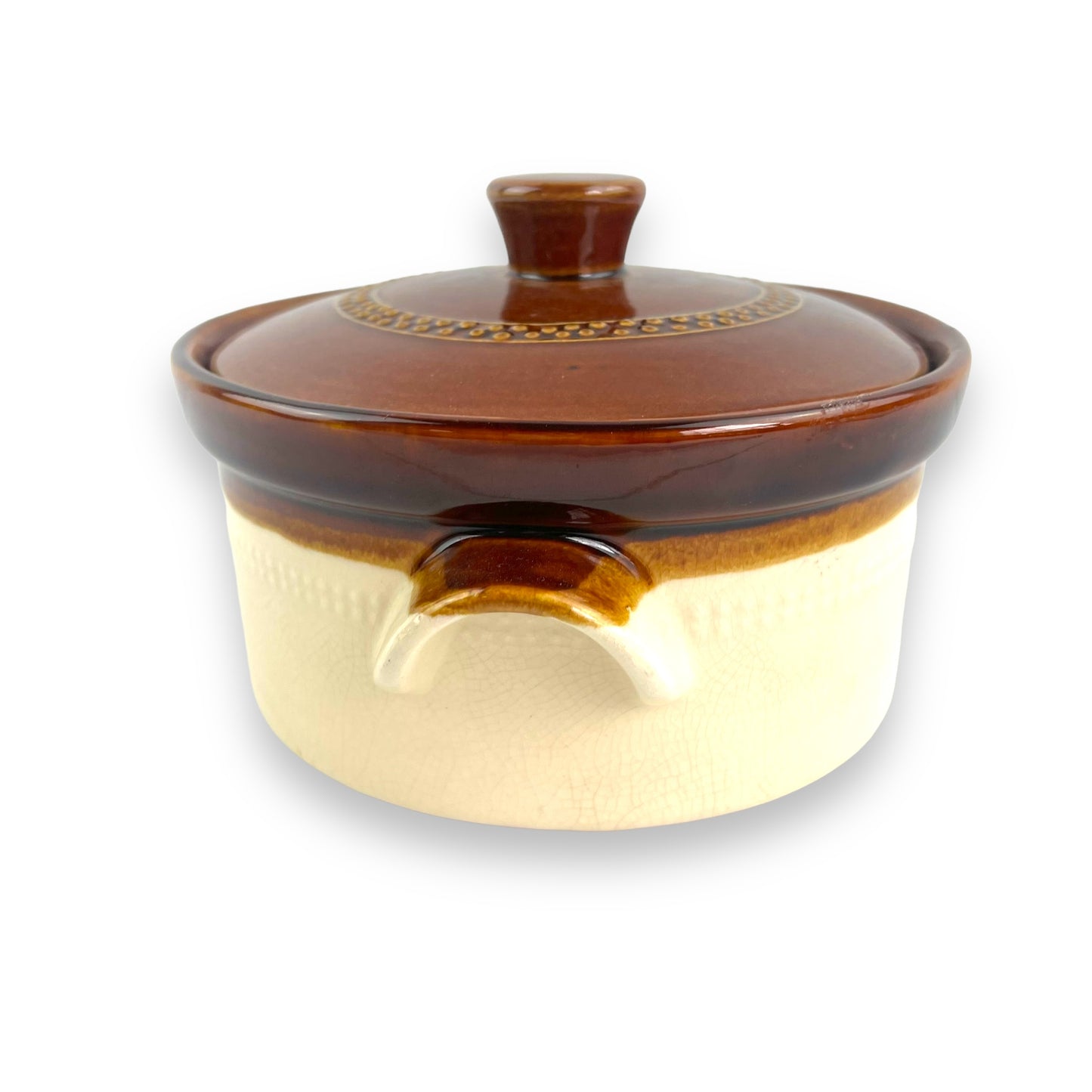 Brown stoneware pot and lid