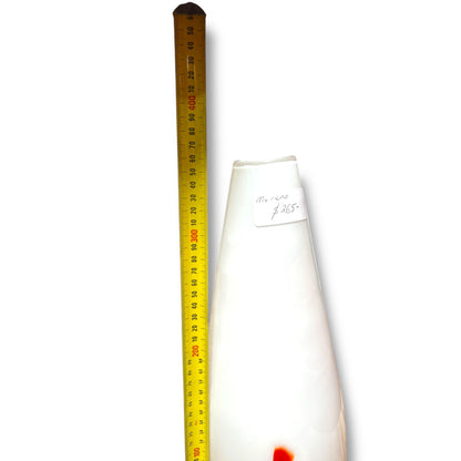 Italian art glass vase in glossy opaque white with a striking reddish-orange spiral accent