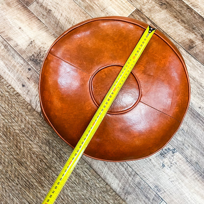 Round Brown Vinyl Ottoman / Pouffe