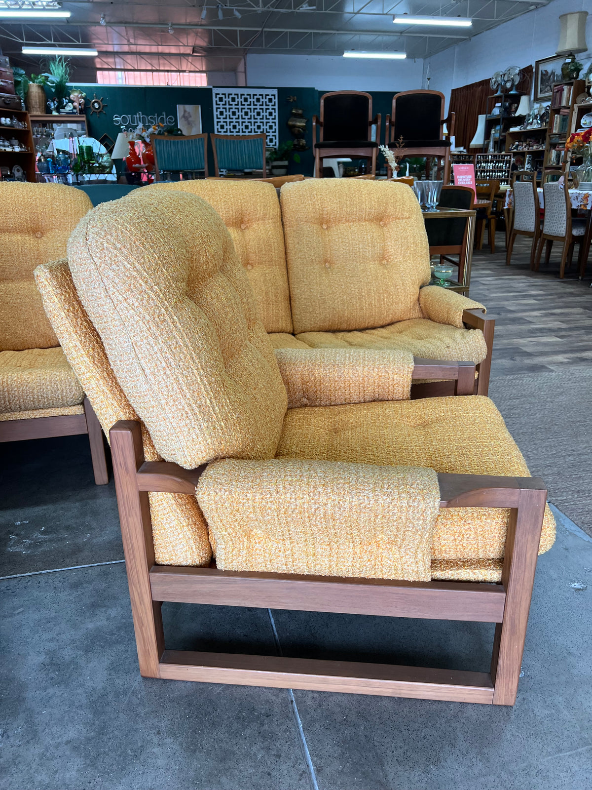 Mustard Yellow Bouclé Timber Lounge Chair