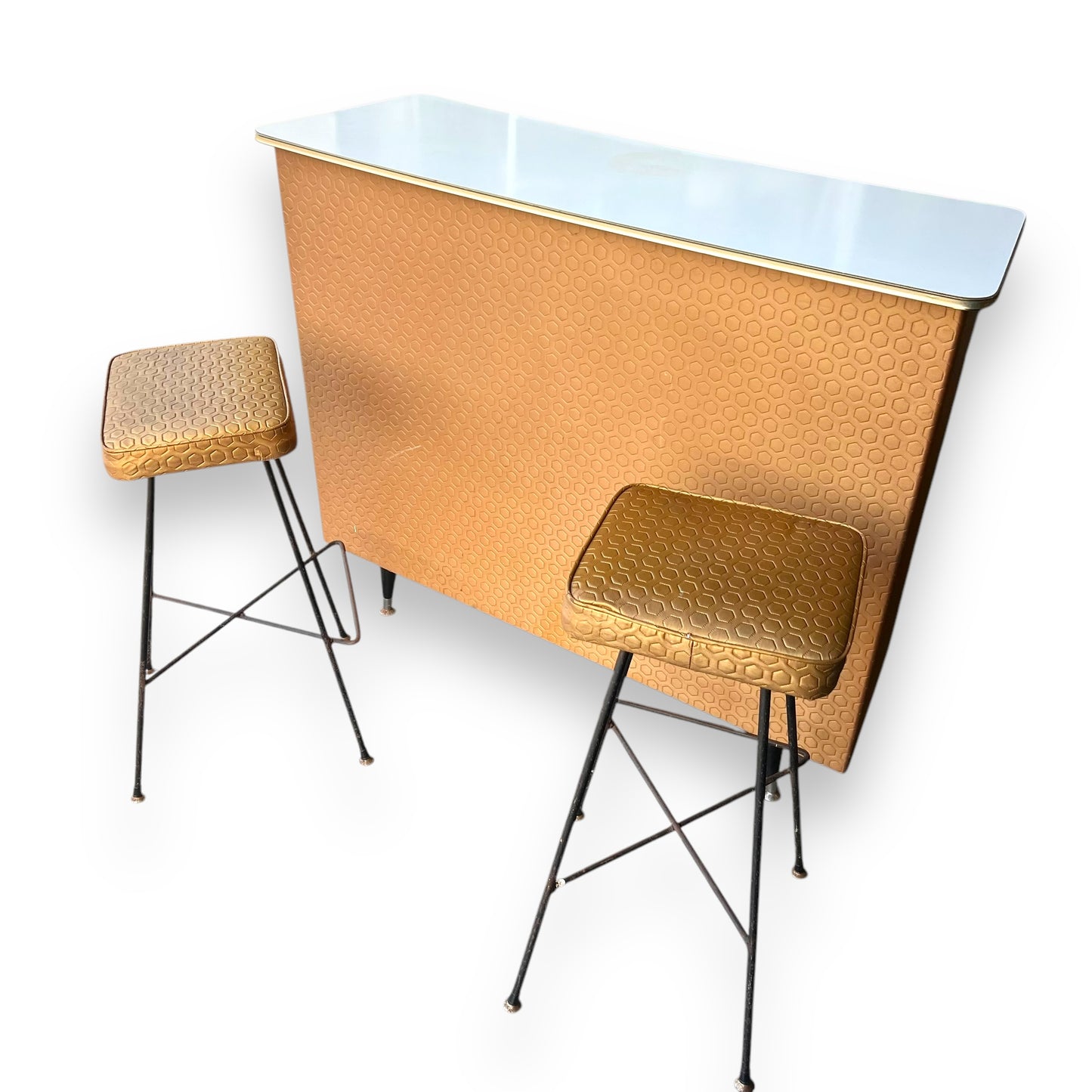 Retro Bar & Stool Set – Gold Vinyl