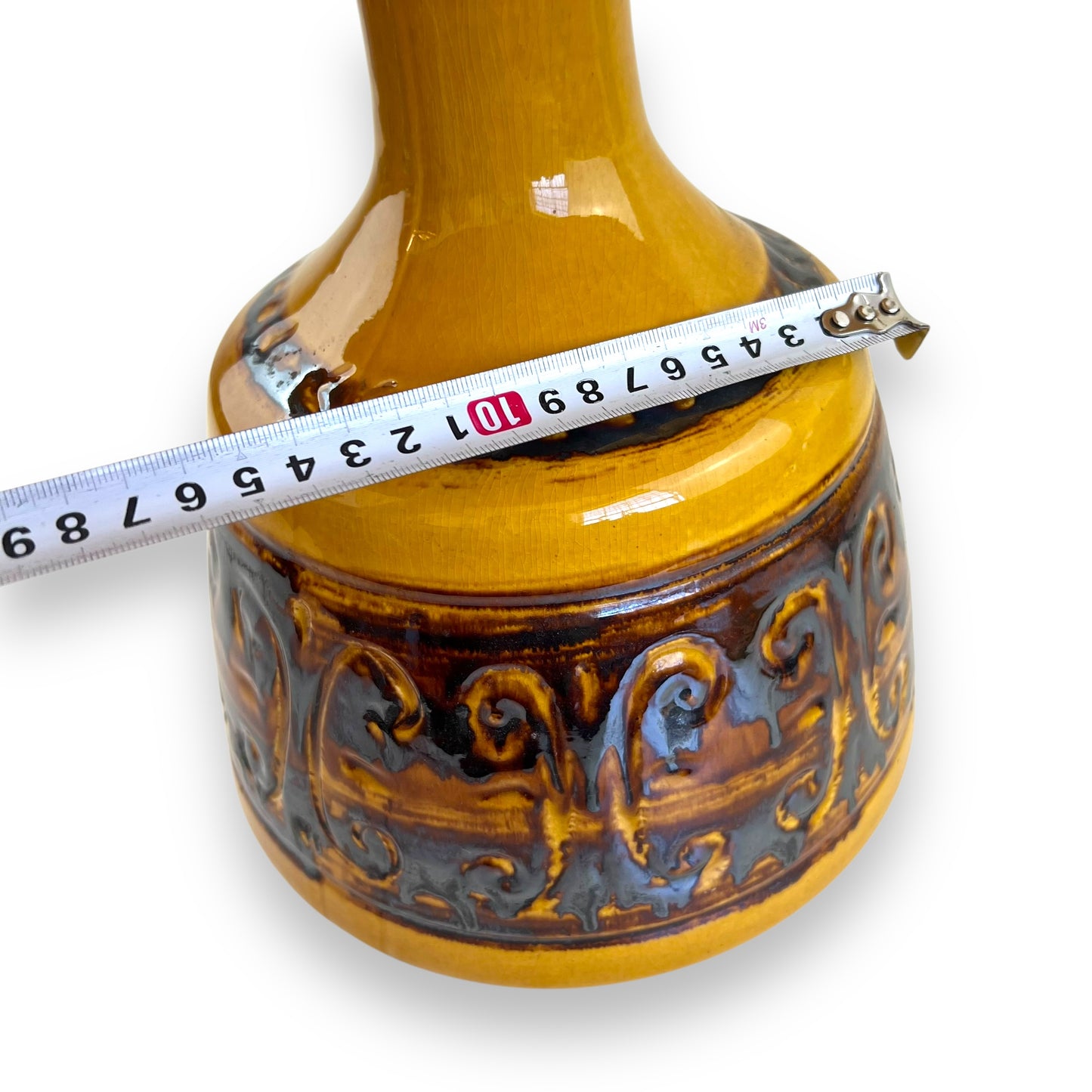 Mid-Century Mustard Orange Glazed Ceramic Lamp with Original Shade