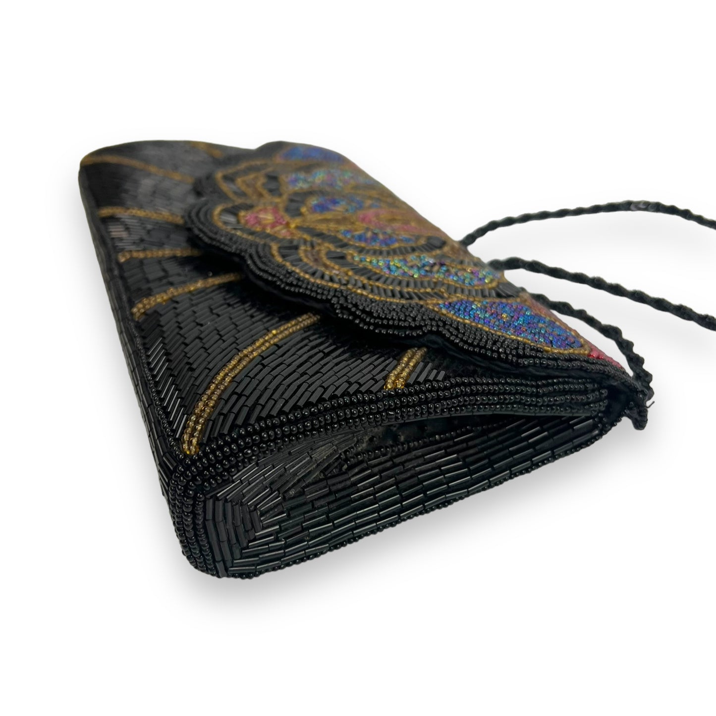 Black, red, green & blue beaded bag