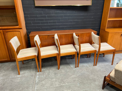 Mid-Century Timber Dining Chairs with Pastel Striped Upholstery – Set of 5