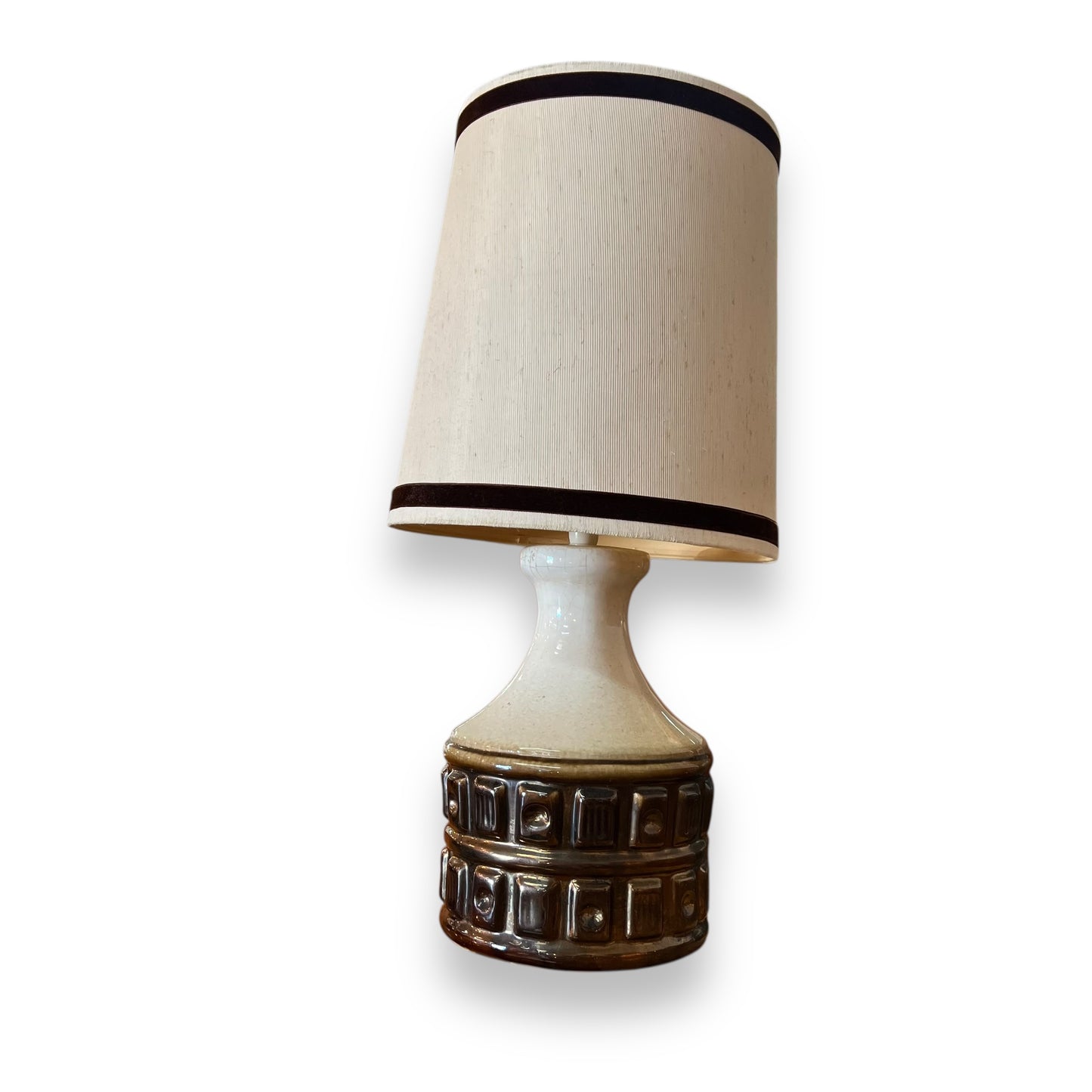 Mid-Century Brown & Cream Bedside Lamp Pair