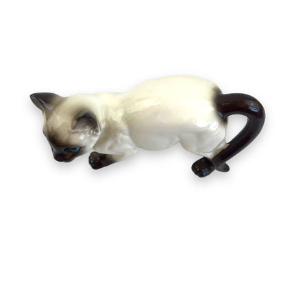 Siamese Cat Figurine, Hand-Painted Ceramic Cat