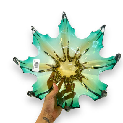 Green and amber yellow large Art Glass bowl