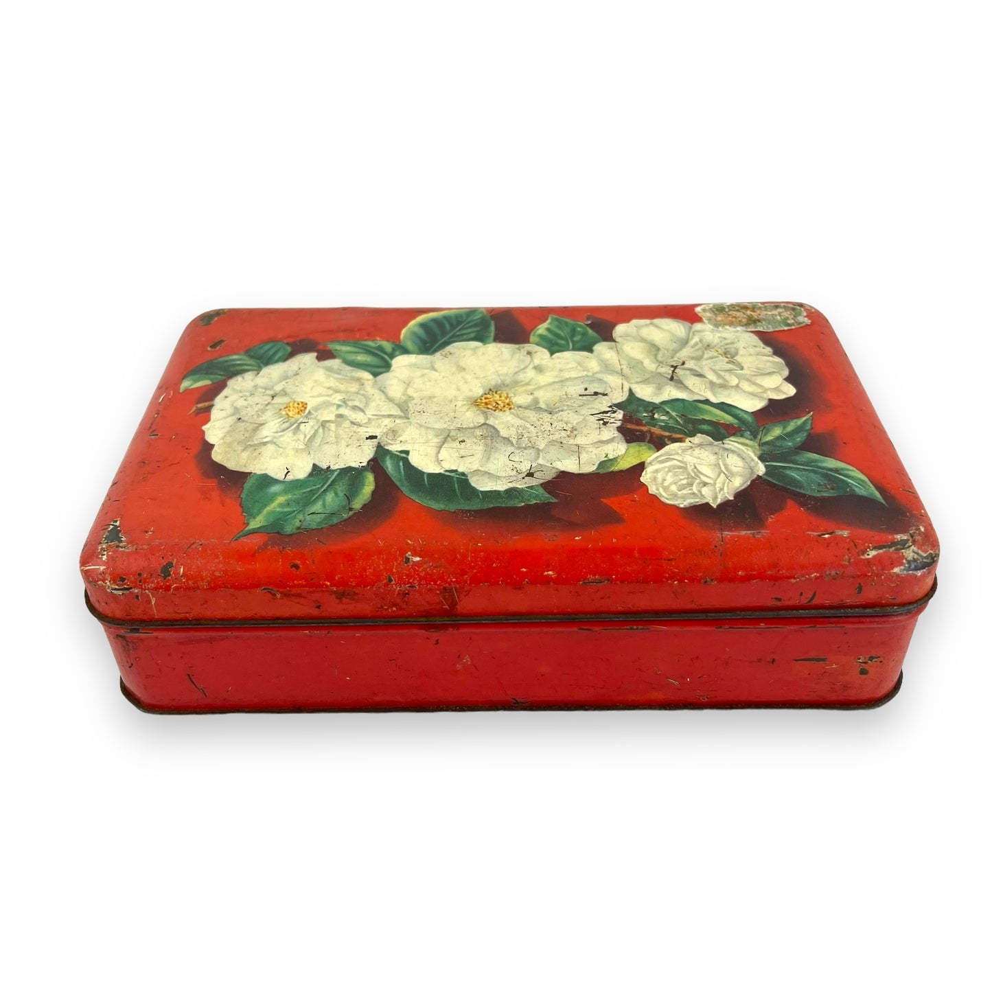 White roses red old tin