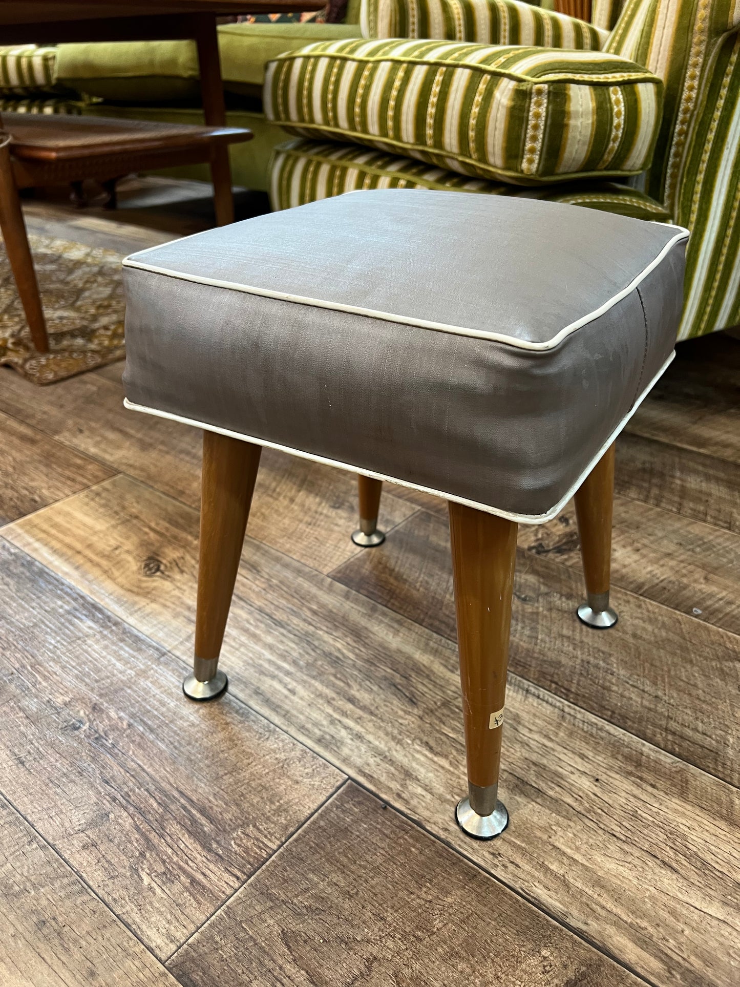 Grey Square Mid Century Footstool with Removable Legs