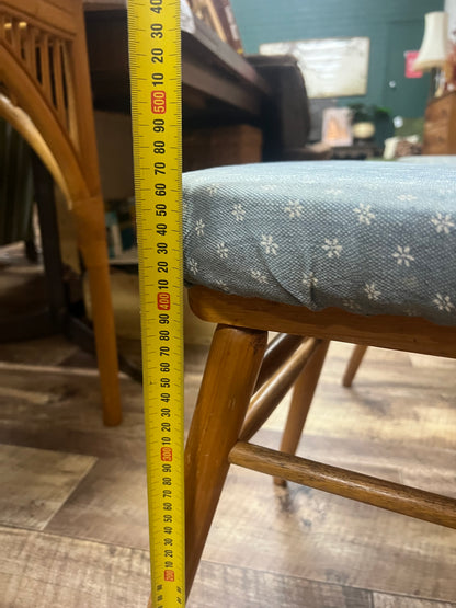 Pair of Timber Dining Chairs with Blue Patterned Upholstered Seats