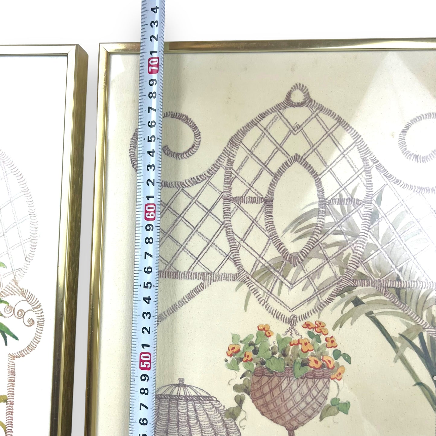Butterfly Wicker Garden Prints x2 in brass frame