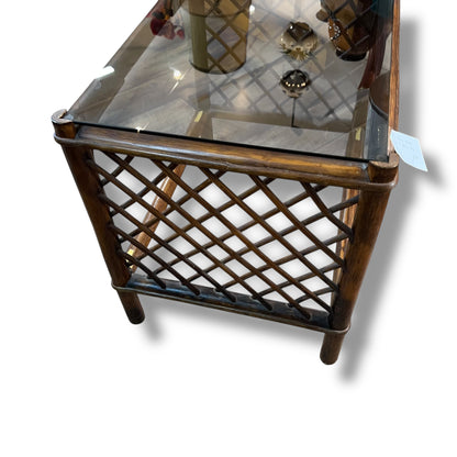 Brown Cane & Smoked Glass Side Table