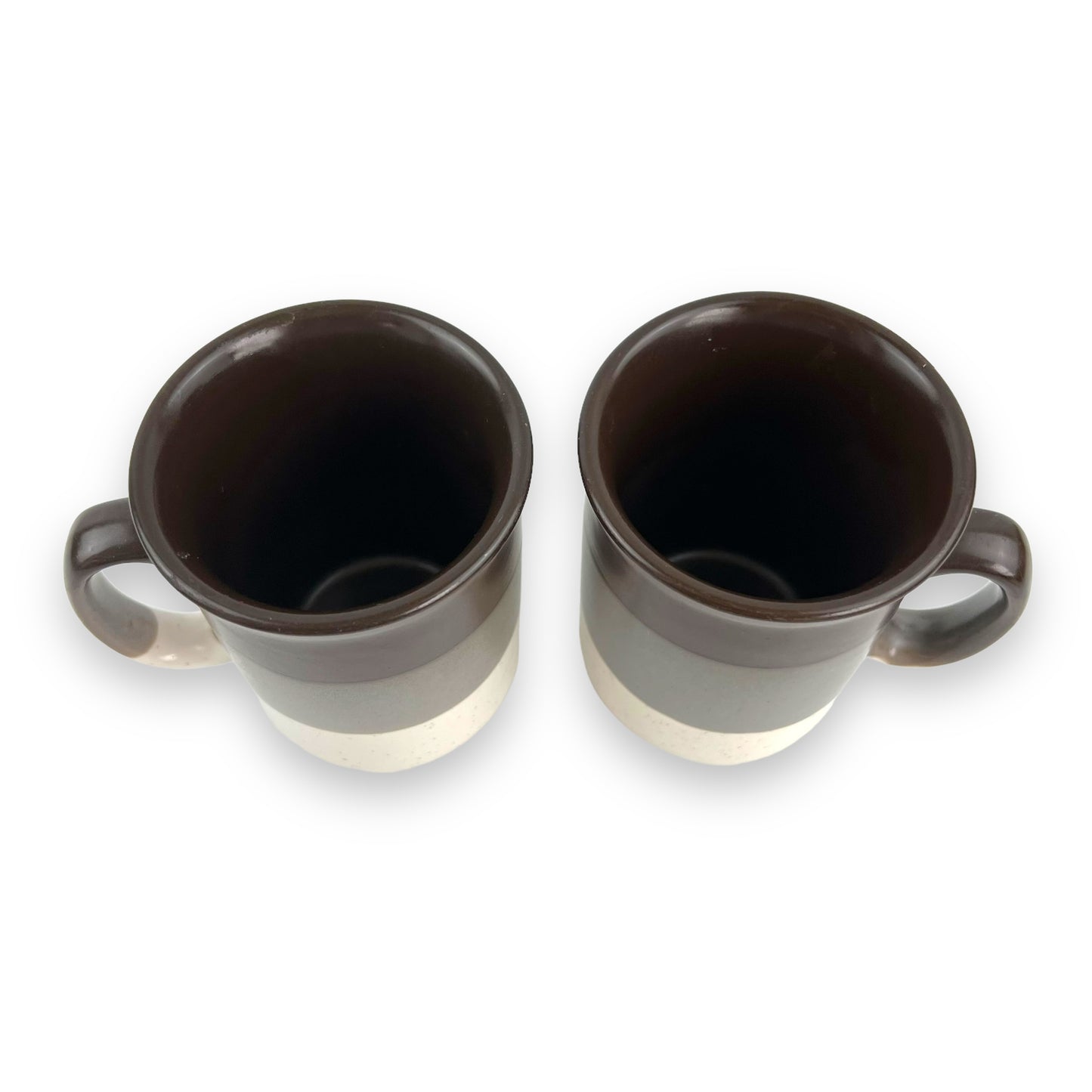 Brown, grey & white strip mug set of 2