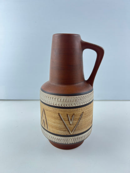 West German Pottery Vase – Brown Patterned with Handle 347/20