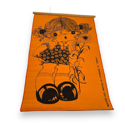 “Tohhar” Orange Fabric Wall Hanging of Girl with flowers - Printed in Australia