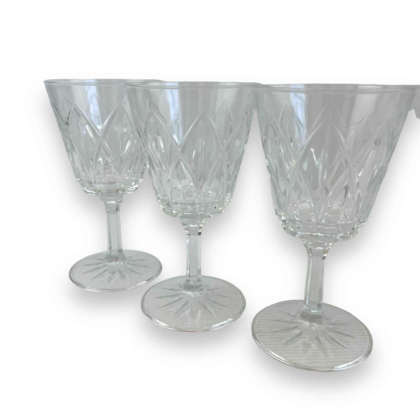 Set of 6 Vintage Cut Glass Goblets – Diamond Pattern Wine Glasses