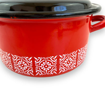 Enamel Double Handle Cooking Pot red, black and white