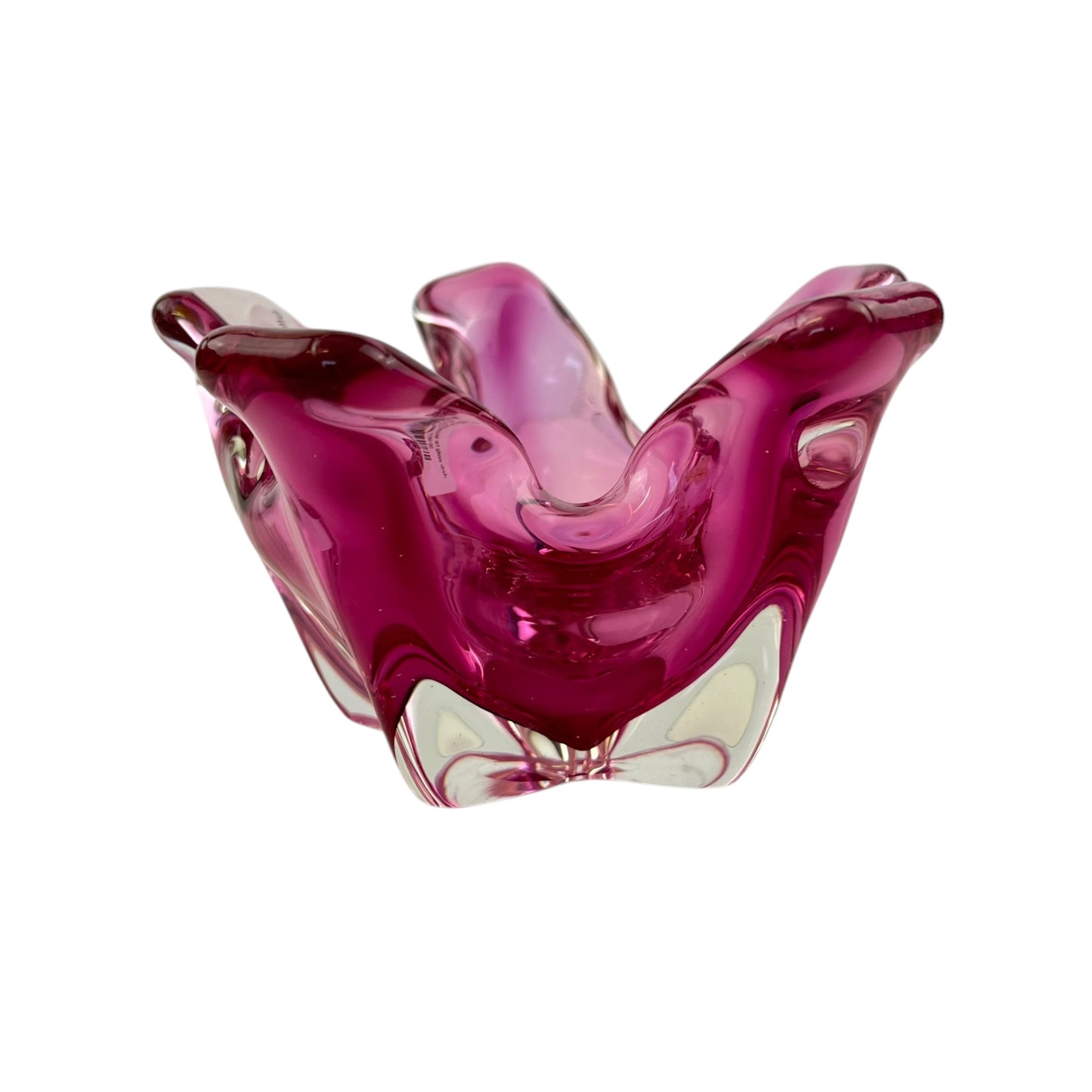 Pink and clear art glass dish