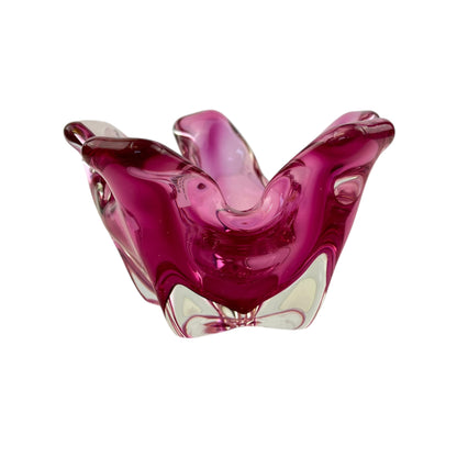 Pink and clear art glass dish