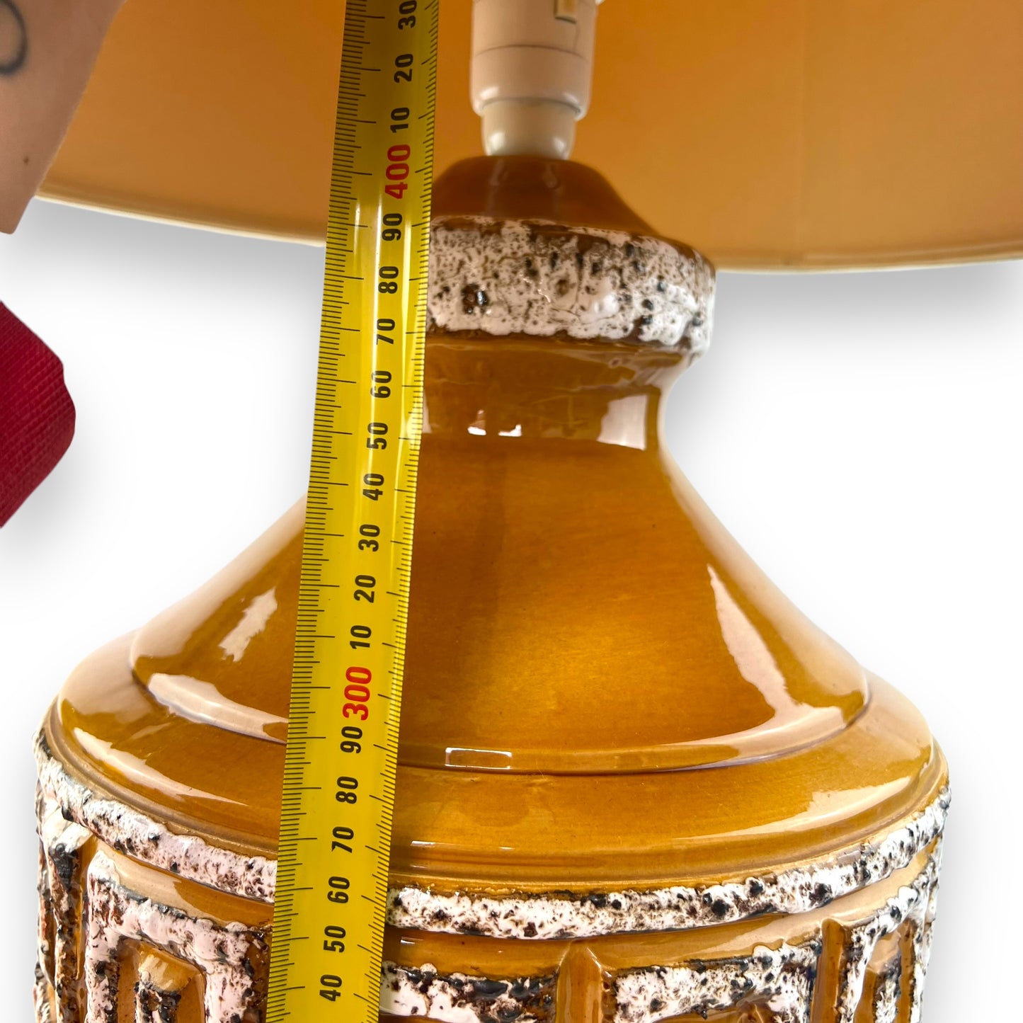 West German Ceramic Lamp with Original Mustard Shade