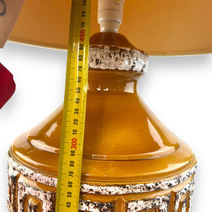 West German Ceramic Lamp with Original Mustard Shade