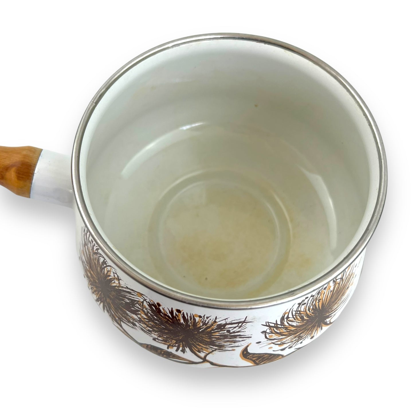 Brown Flower Enamel Fondue Pot with wooden handle