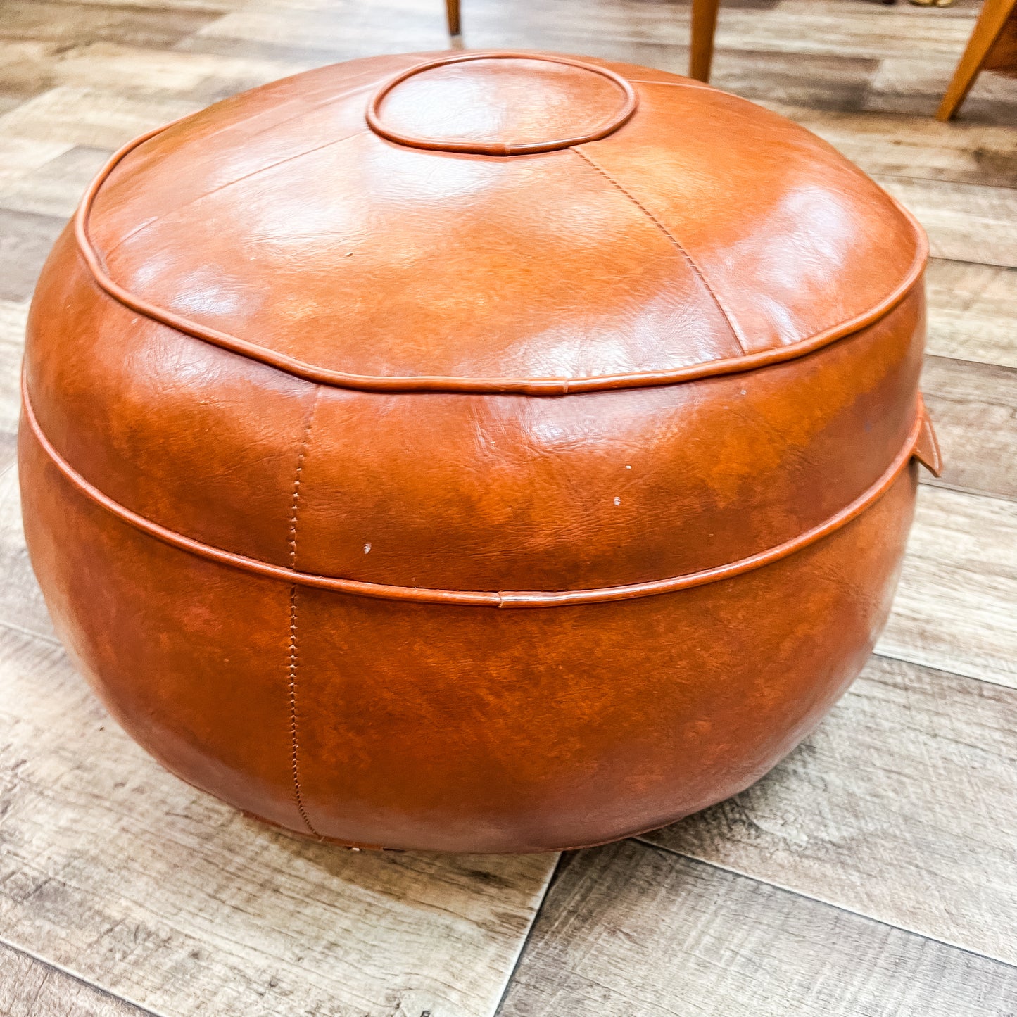 Round Brown Vinyl Ottoman / Pouffe