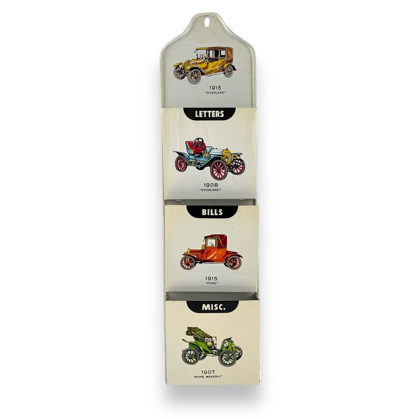 Metal Letters & Bills Wall Hanging Organiser with Vintage cars artwork
