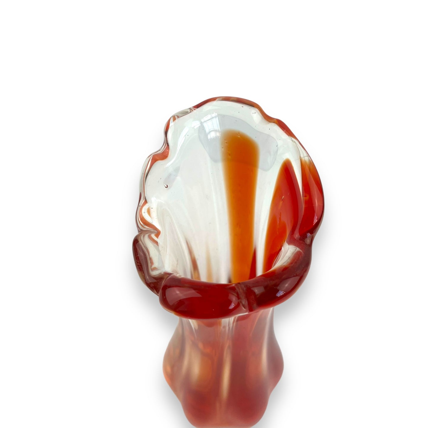 Red Candy Stripe Art Glass Stem Vase