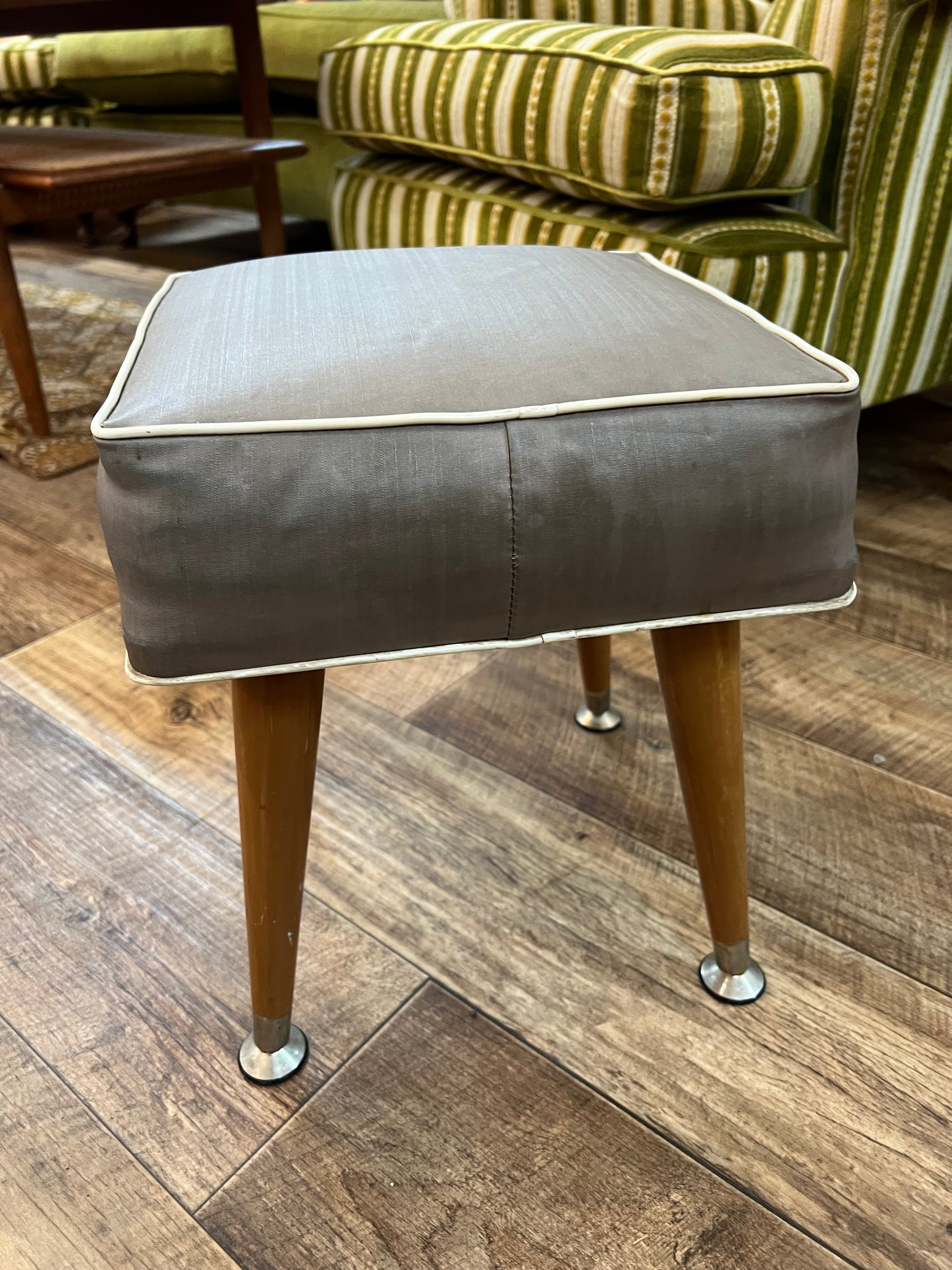 Grey Square Mid Century Footstool with Removable Legs