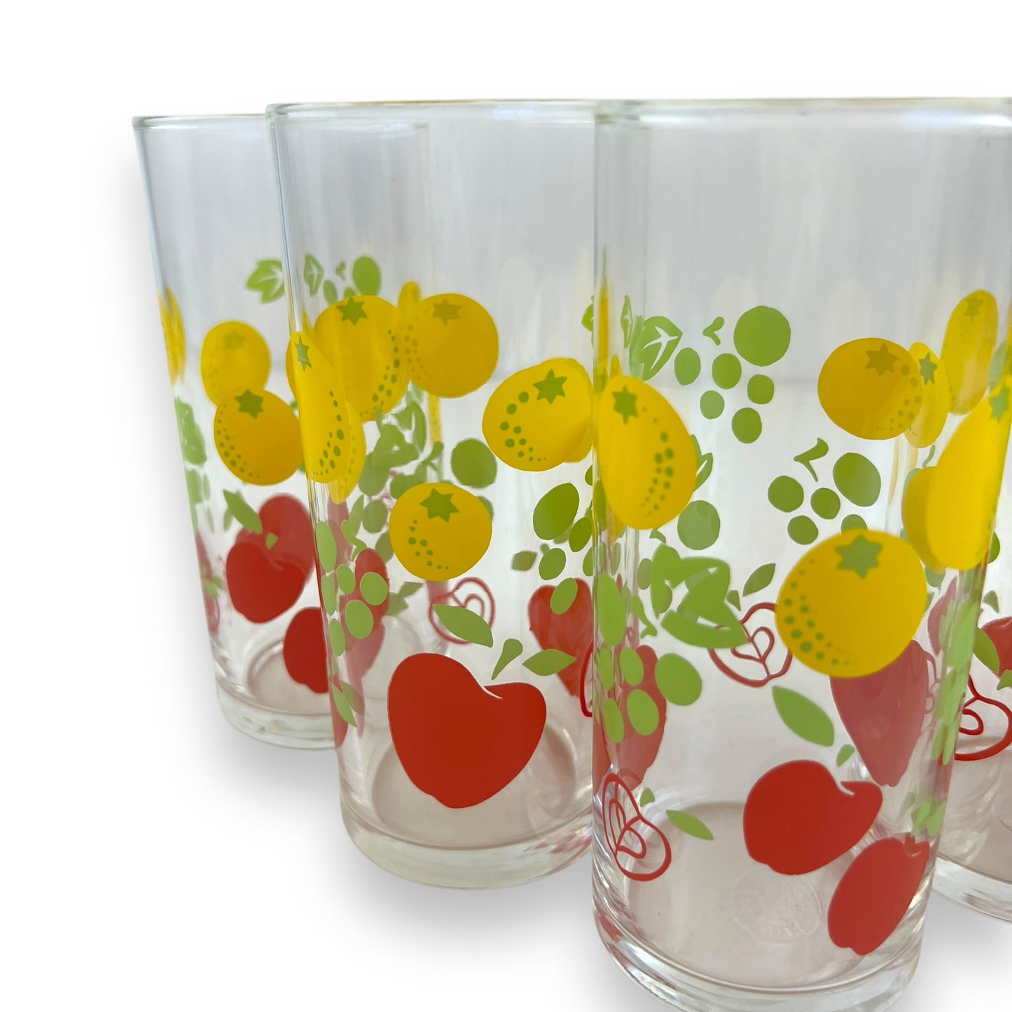 Colourful Apples & Lemons patterned glass set of 5