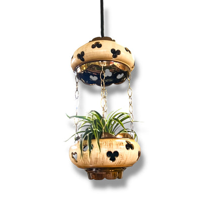 Mid-Century Hanging Planter Light by Aust Skills Co. (Model PL207) — Ceramic & Brass Double-Tier Pendant