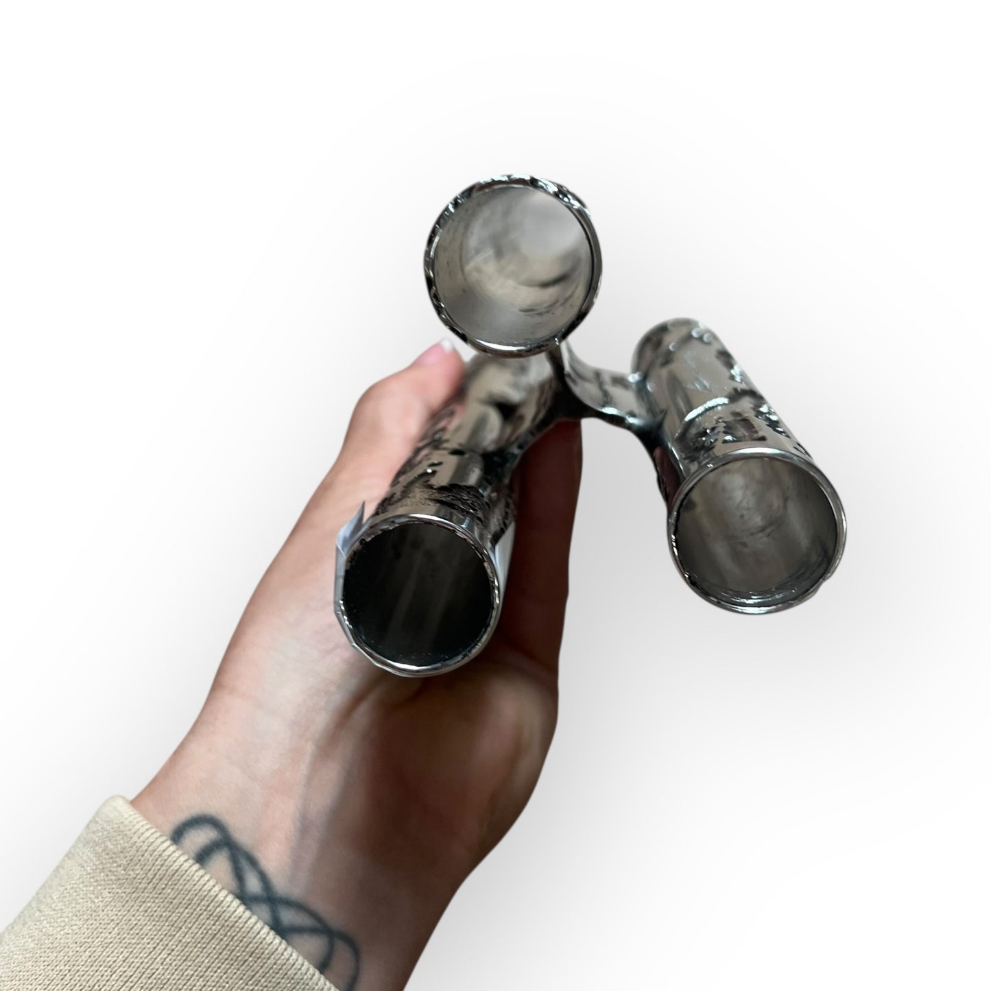 Brutalist Chrome Candle Holder