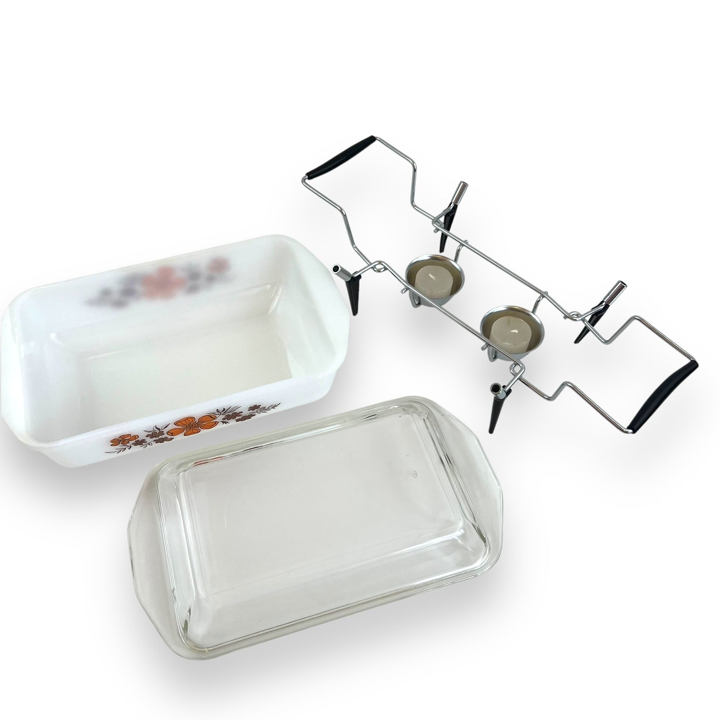 Crown Pyrex Casserole Dish Orange flower and tealight warmer stand