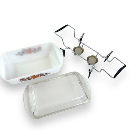 Crown Pyrex Casserole Dish Orange flower and tealight warmer stand