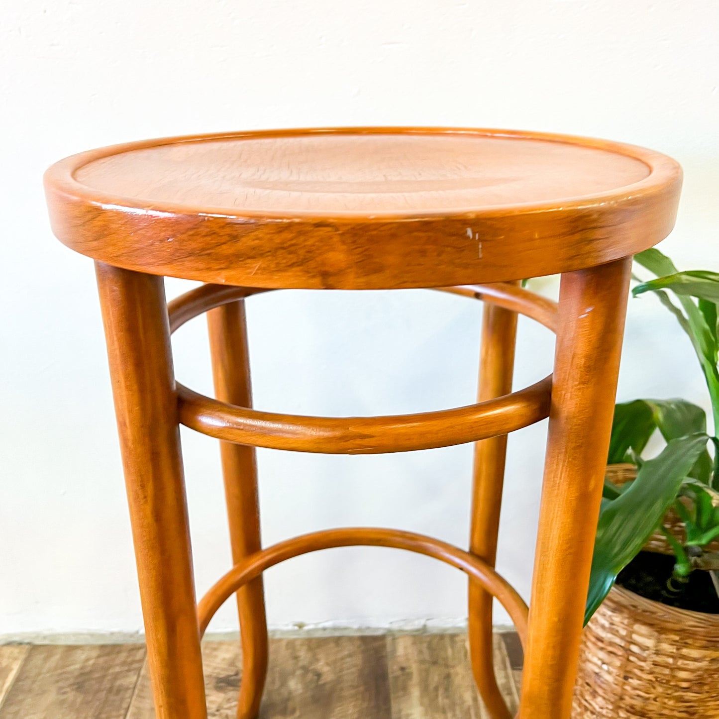 Bentwood Thonet style brown timber stool
