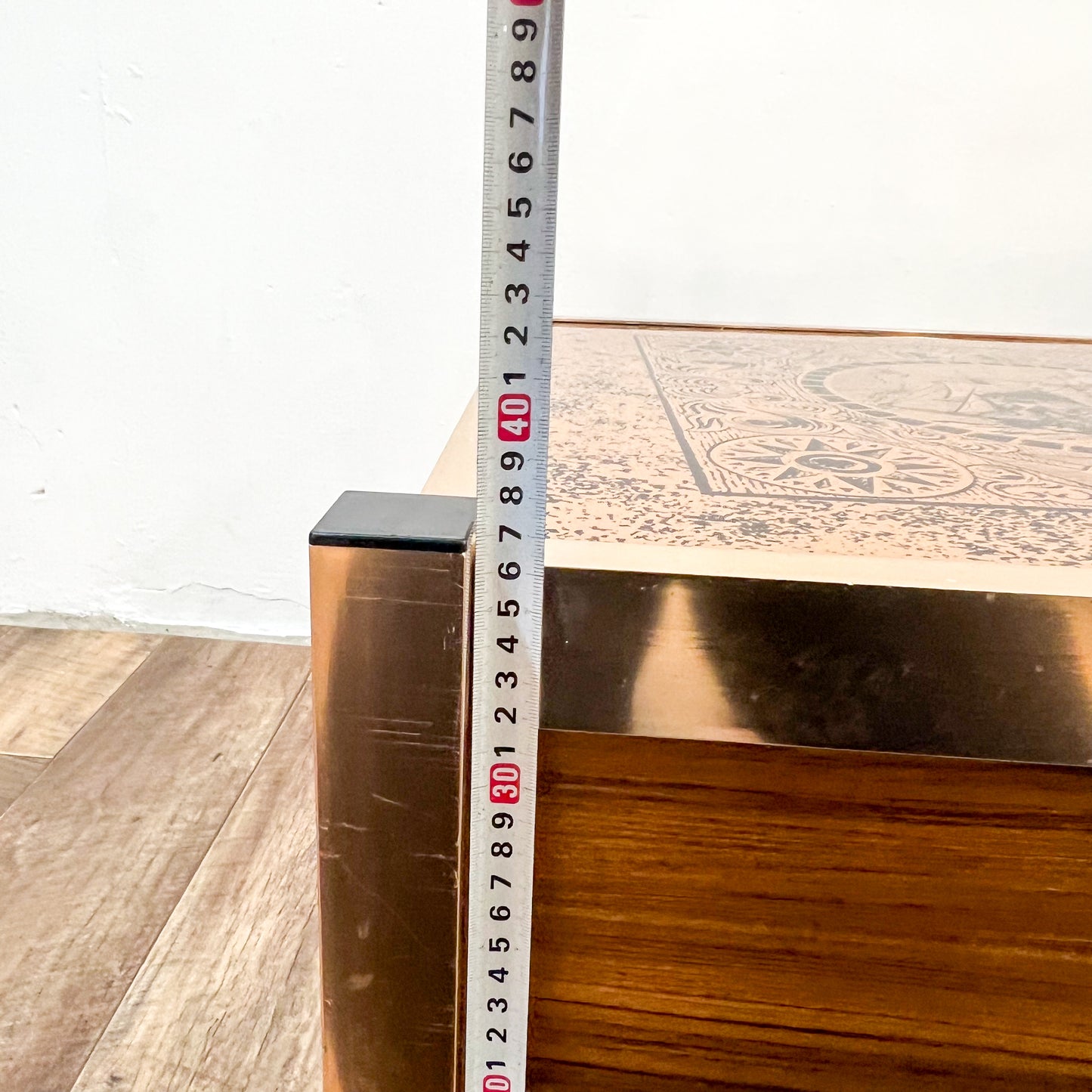 Cooks Endeavour ship copper coloured sliding internal bar coffee table