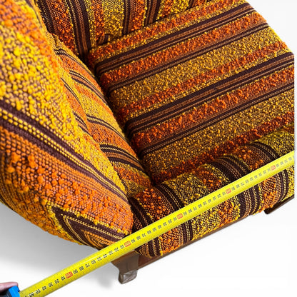 VanderOza Mid-Century Armchair in Original yellow, orange and brown Textured wool Stripe Upholstery