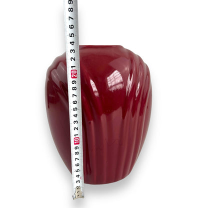 Maroon ribbed 80s ceramic vase