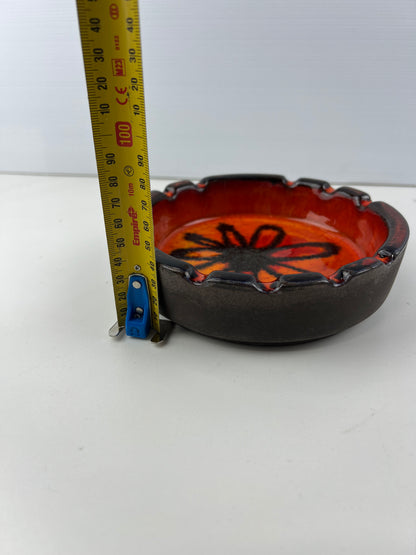Ellis Pottery Ashtray – Orange & Black Flower Design