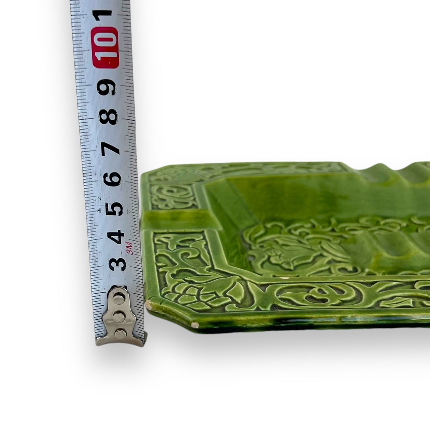 Green Ornate Pattern Ceramic Ashtray - Made in Japan