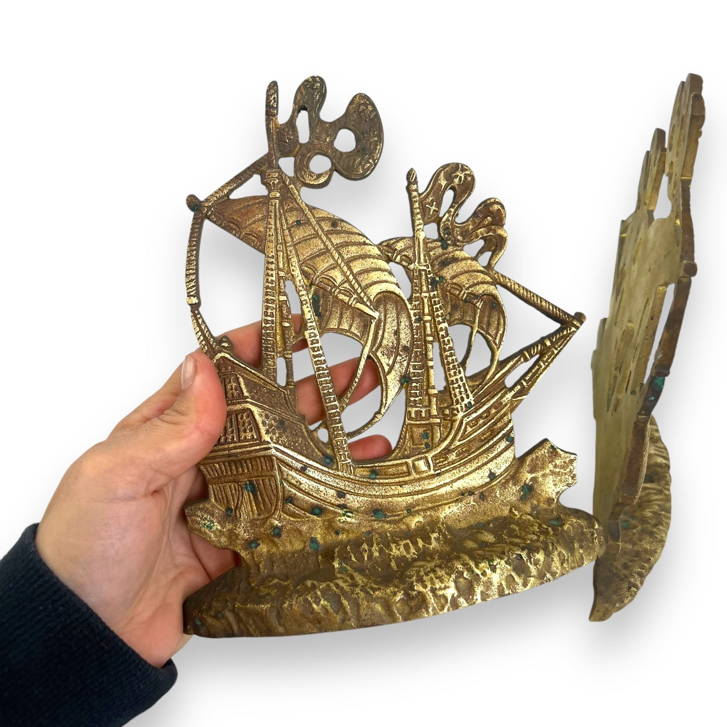 Brass Ship Bookend Pair