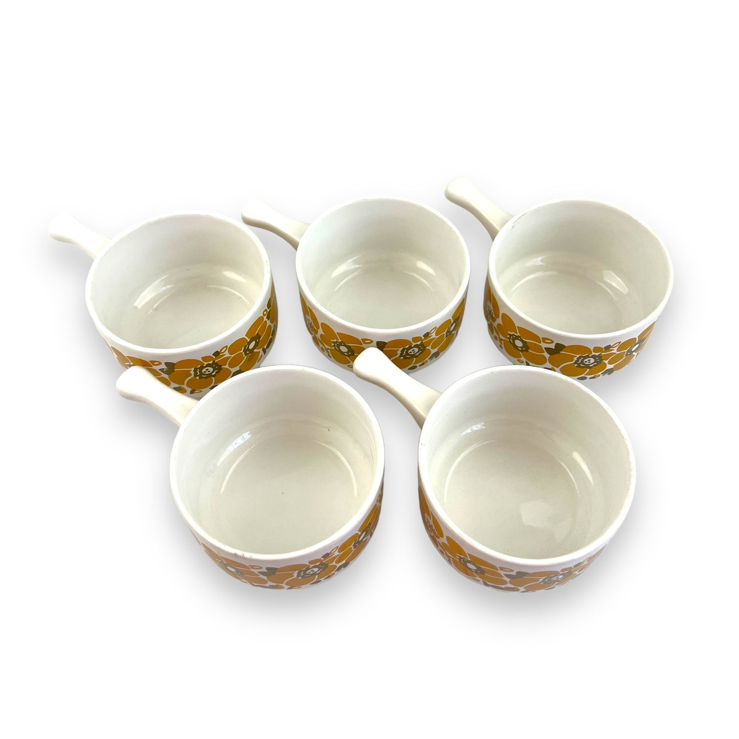 Staffordshire Pottery England Yellow Flower Ramekin Set of 5