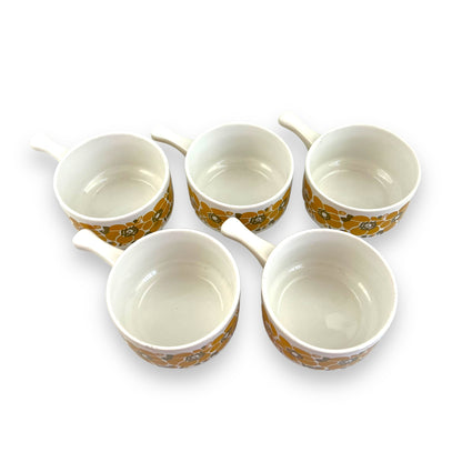 Staffordshire Pottery England Yellow Flower Ramekin Set of 5