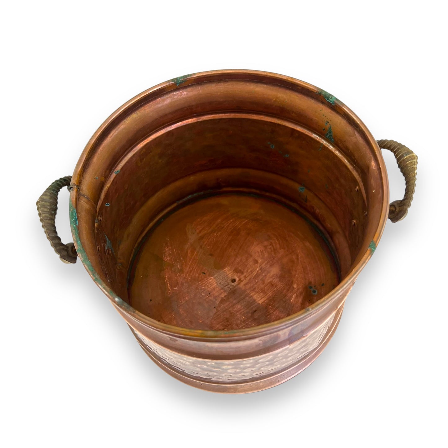 Large Vintage Hammered Copper Pot with Brass Lion head Handles