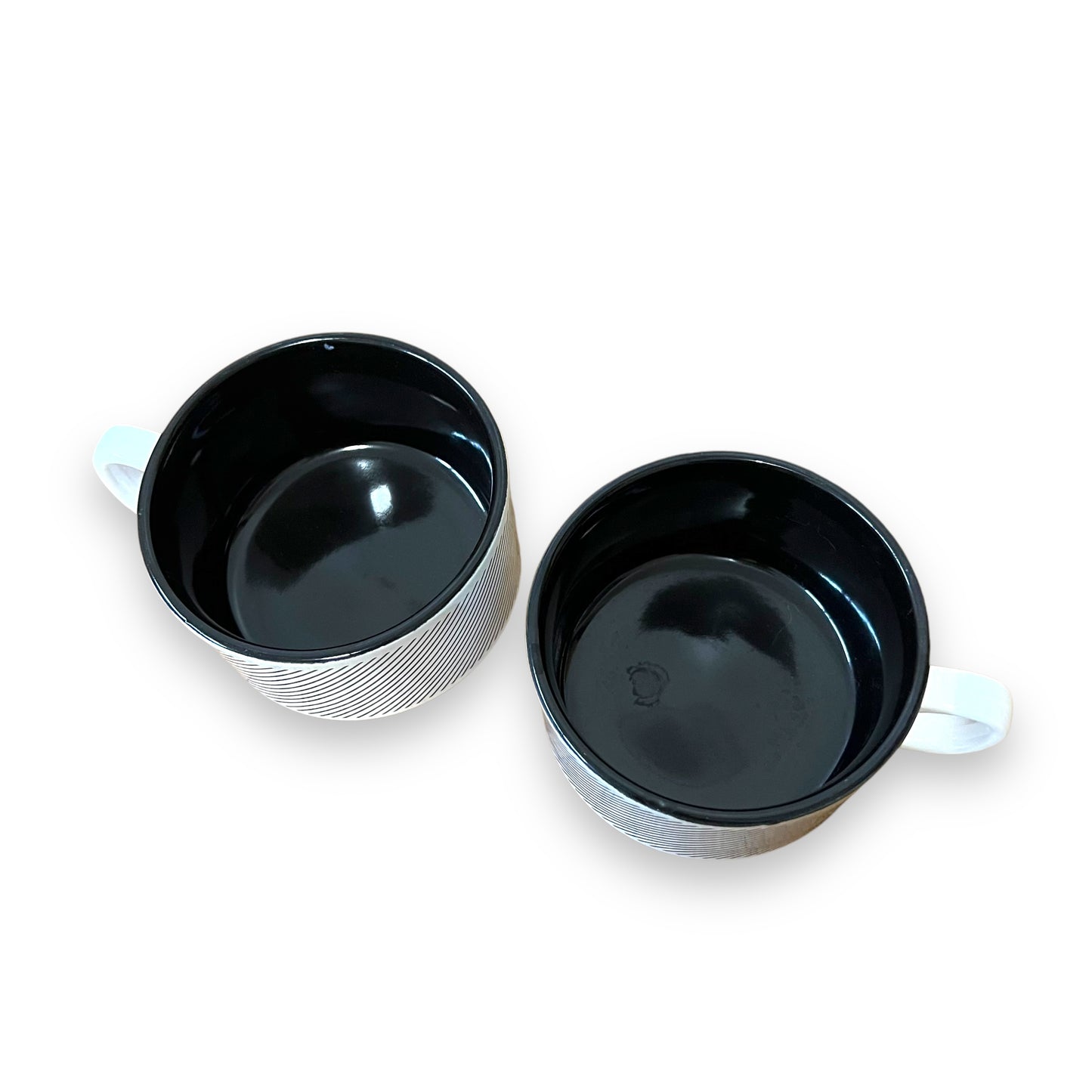 Set of 2 Black Stripe Soup Mugs - Made in Japan