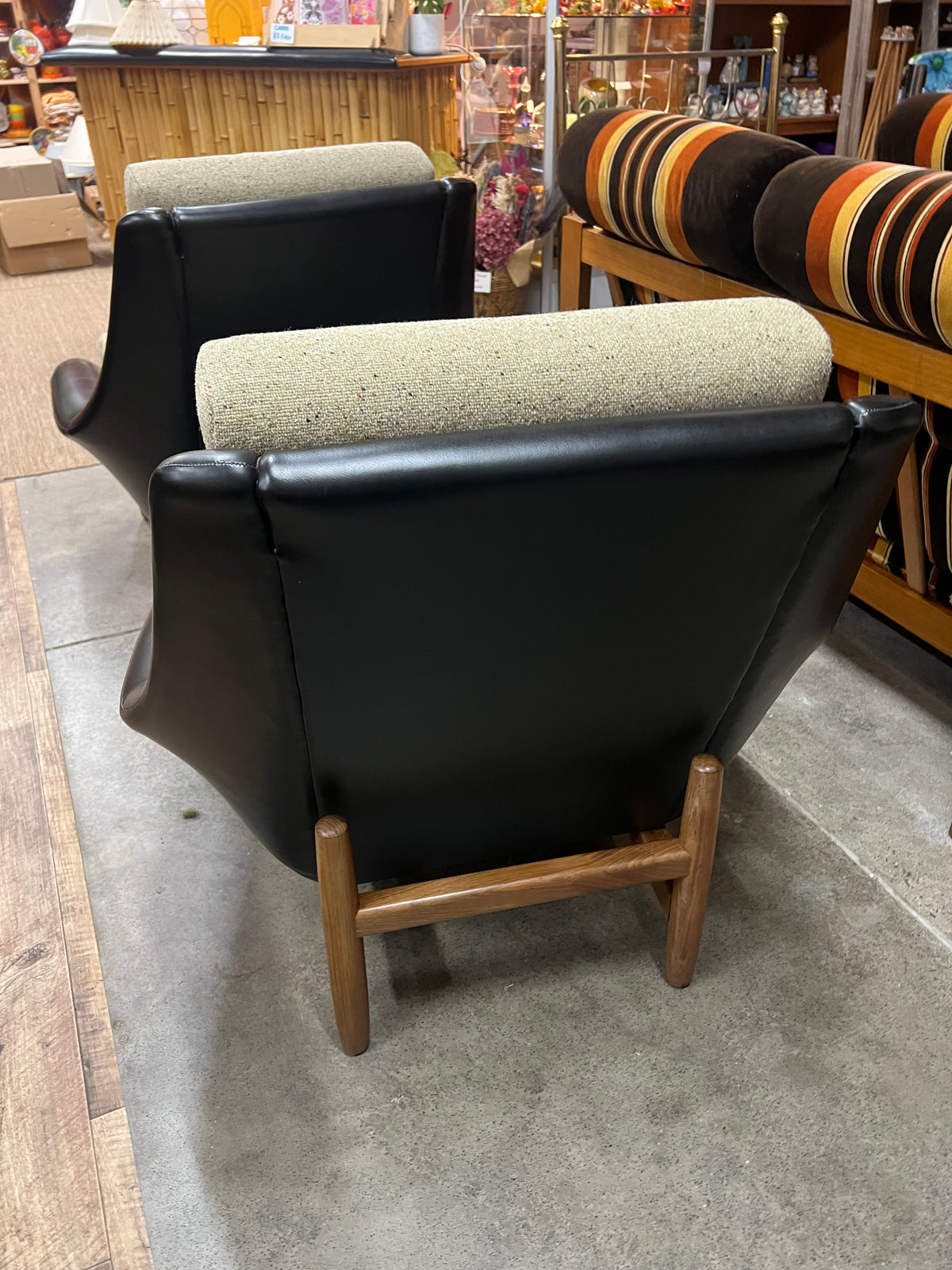 #2 Danish Deluxe Armchair – Black Vinyl & Cream Upholstery