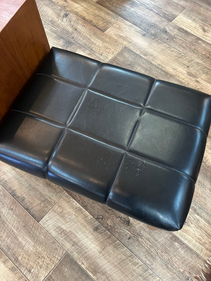 Teak Telephone Bench Seat with Black Vinyl Cushion